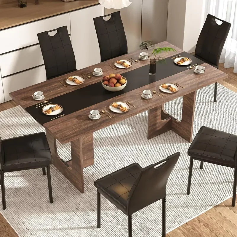 7 Pieces Dining Table & Chairs Set for 4-8 People, 71 Inch Kitchen Table with 6 Chairs, Rectangle Dining Table with,