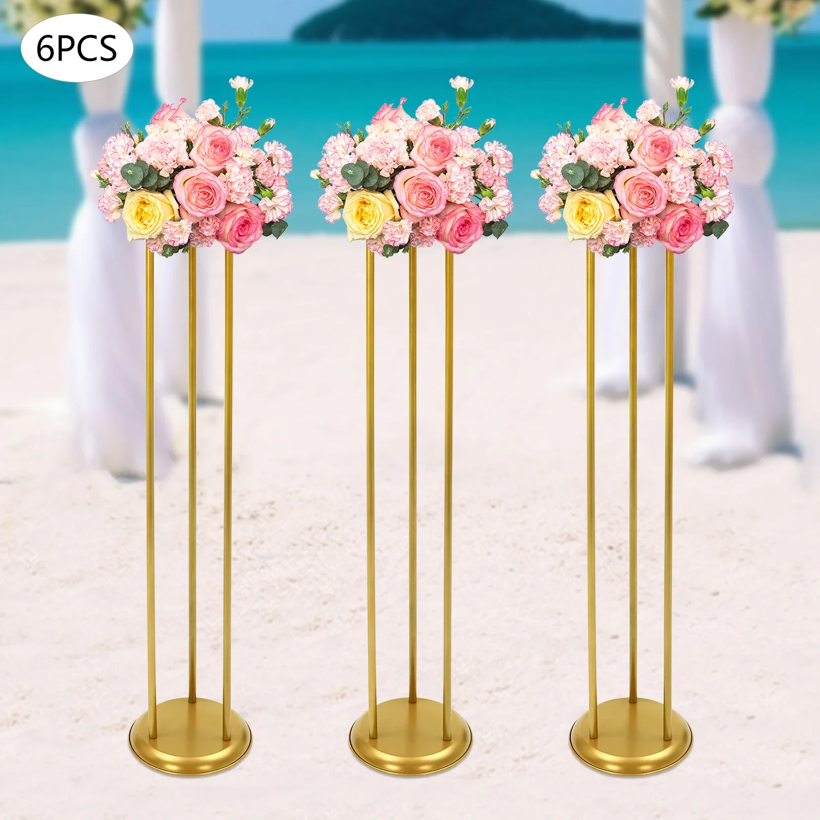 

Gold 6-Piece Flower Stand Set – Durable Carbon Steel with High Load Capacity for Weddings & Home Decor