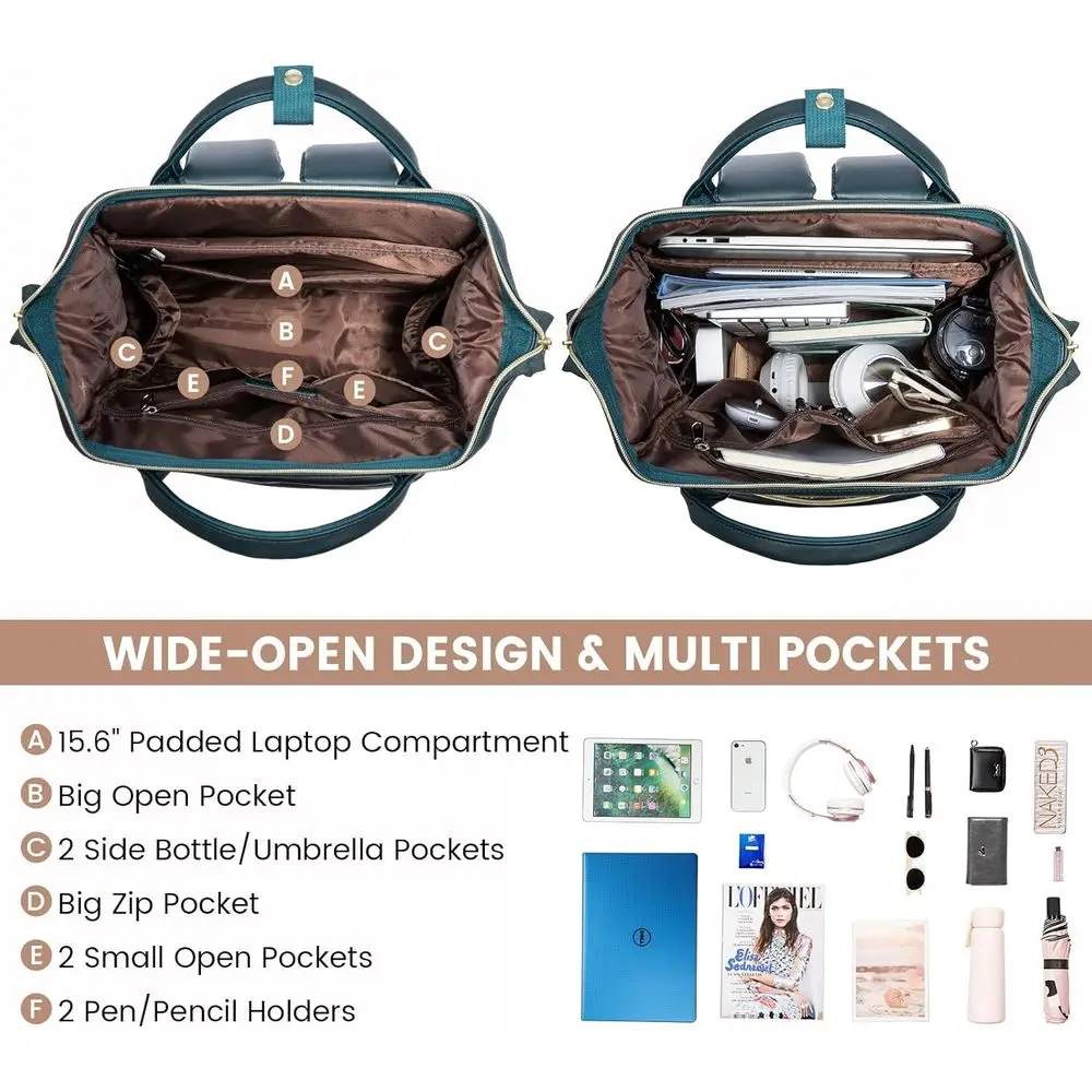 LOVEVOOK Leren laptoprugzak of damesrugzak van 15,6 inch, reisrugzak voor verpleegkundigen, leraren, computerrugzak, professionele laptoptas voor hogeschool, zakelijk gebruik