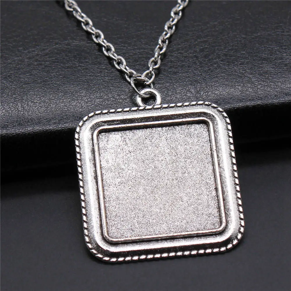 Clearance Sale Items Boys Jewelry Rectangular Heart Glass Cabochon Base Setting Tray Bezel Necklace 45Cm Or 70Cm Long Chain