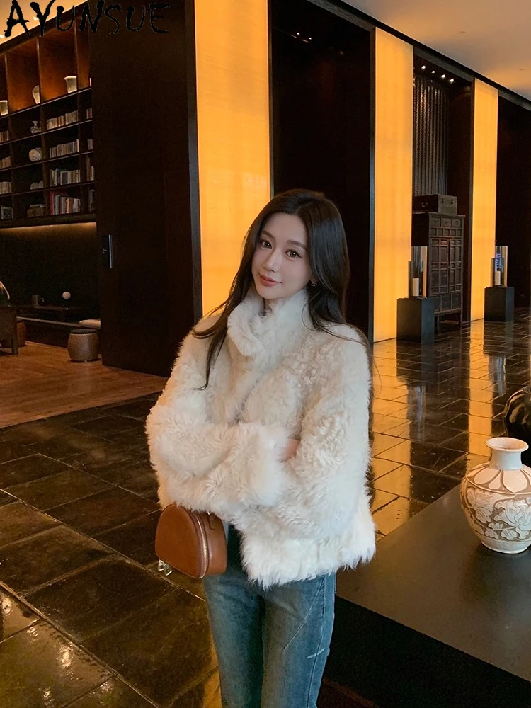 AYUNSUE 2025 ฤดูหนาวShearlingแจ็คเก็ตผู้หญิงขนสัตว์ธรรมชาติแจ็คเก็ตผู้หญิงเสื้อผ้าสั้นคุณภาพสูงเสื้อขนสัตว์Ropa Para Mujer