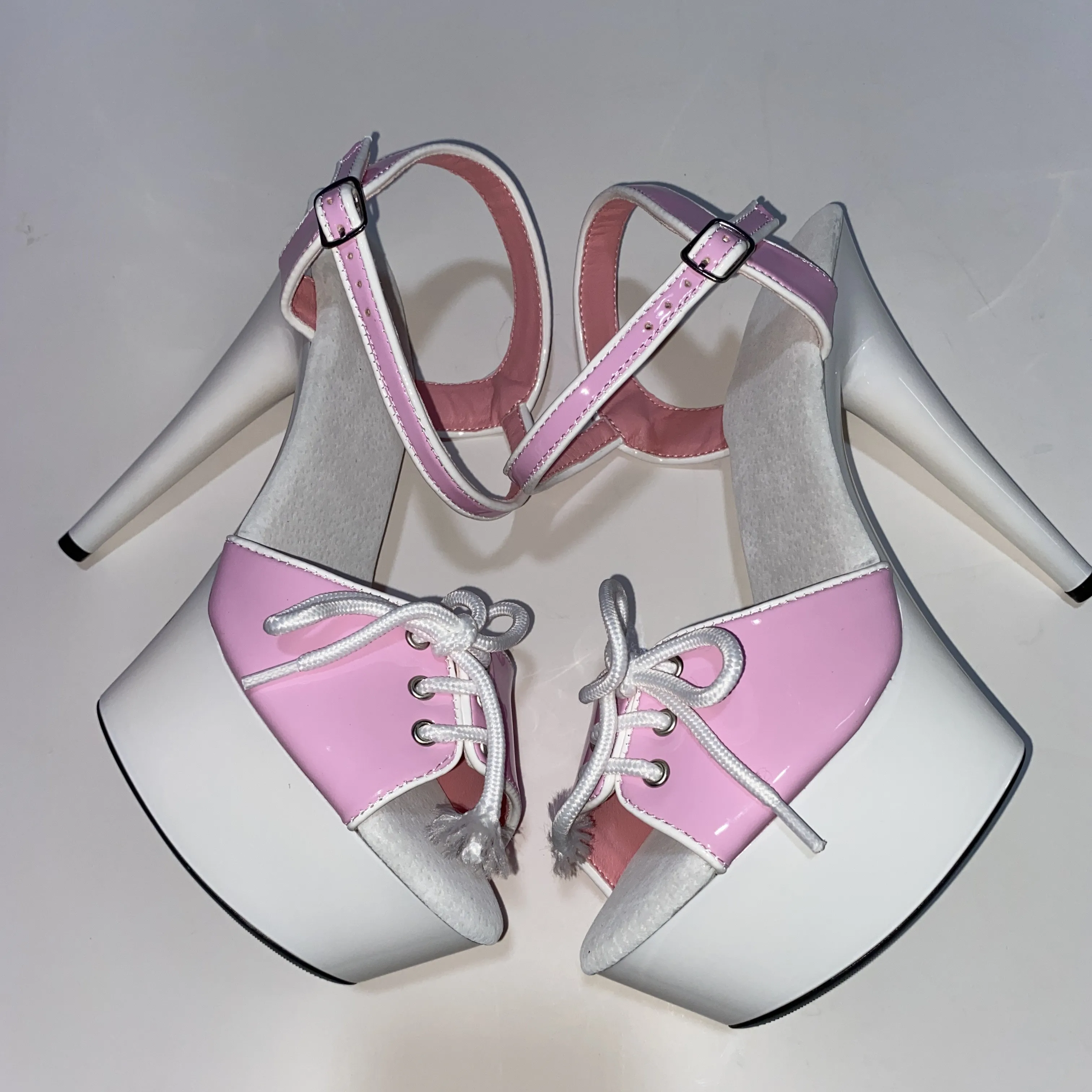 Zapatos de plataforma de tacón alto con punta abierta, sandalias, Pole Dance, modelo, boda, estilo princesa dulce, 15cm