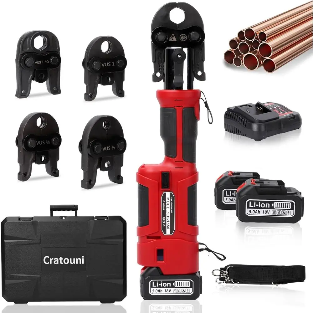 

18V Electric Pipe Crimping Tool with 4 Jaws - 1/2 to 1-1/4, 2x 4AH Batteries, Carrying Case Included