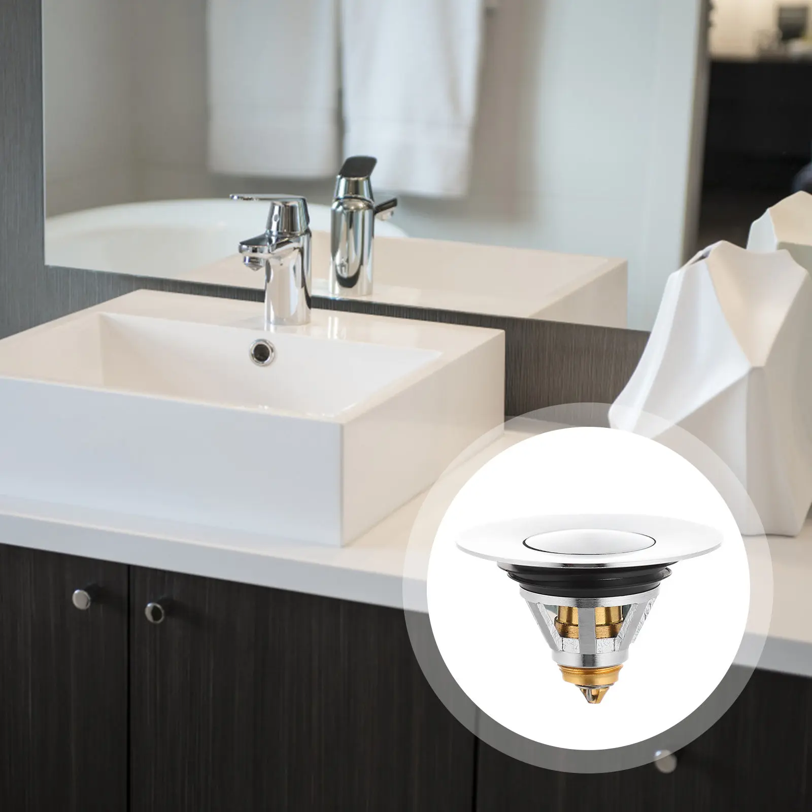 Sink Bounce Drain Stopper Press Type Wash Basin Plug Easy Install for Kitchen Bathroom Use