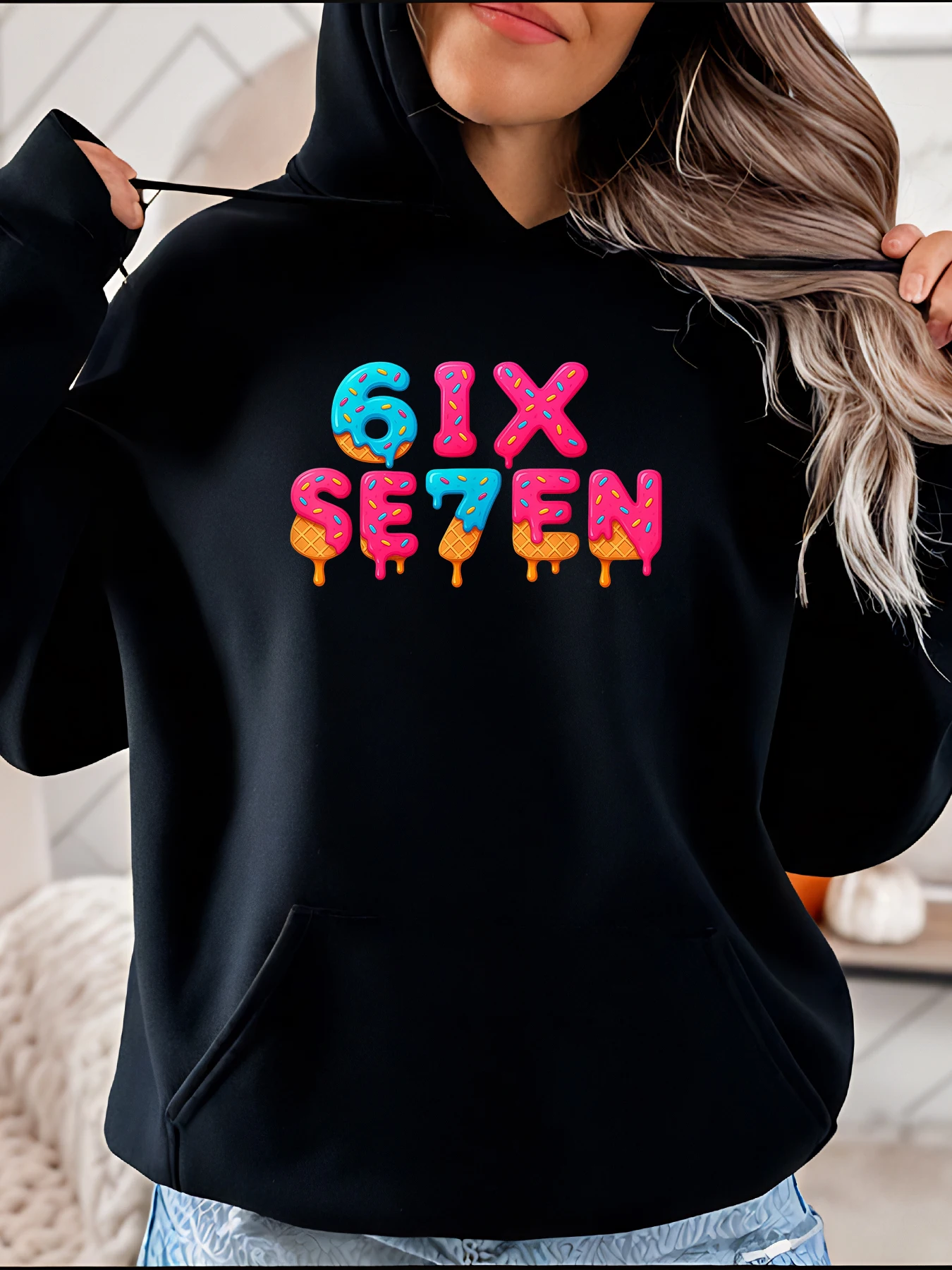 

6IX SE7EN толстовка с принтом, красочный дизайн в виде пончиков, женская повседневная уличная толстовка для молодежной моды