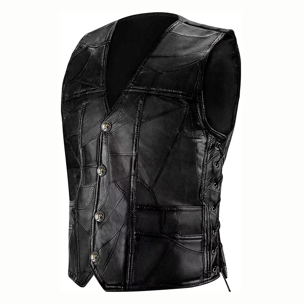 PU Leather Motorcycle Jacket Vest Men Chaqueta Moto Moto Motocross Riding Jacket Standing Neck Zipper Casual Slim Fitting Jacket