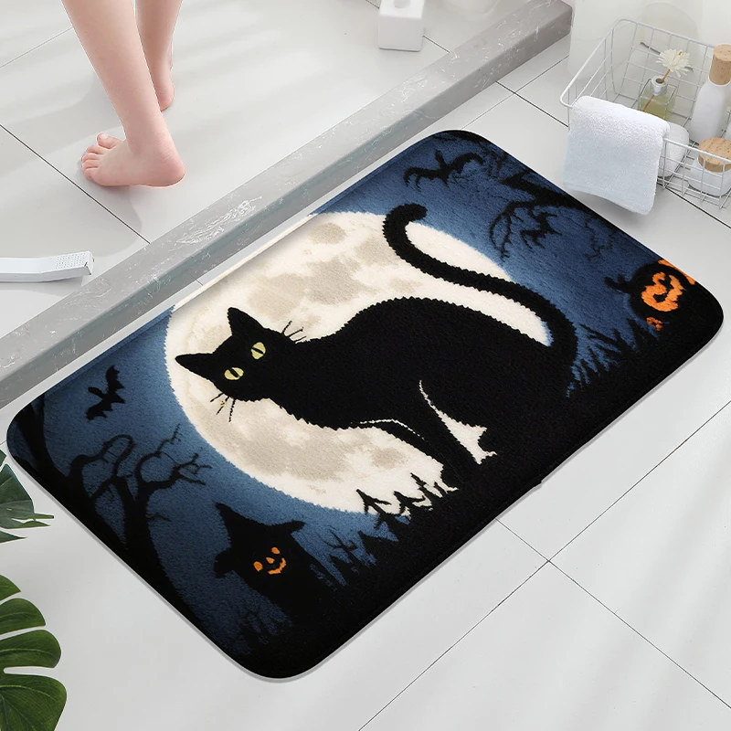 

Moonnight kitten printed bathroom anti slip floor mat, washbasin absorbent foot mat, shower room small carpet, bathroom door mat