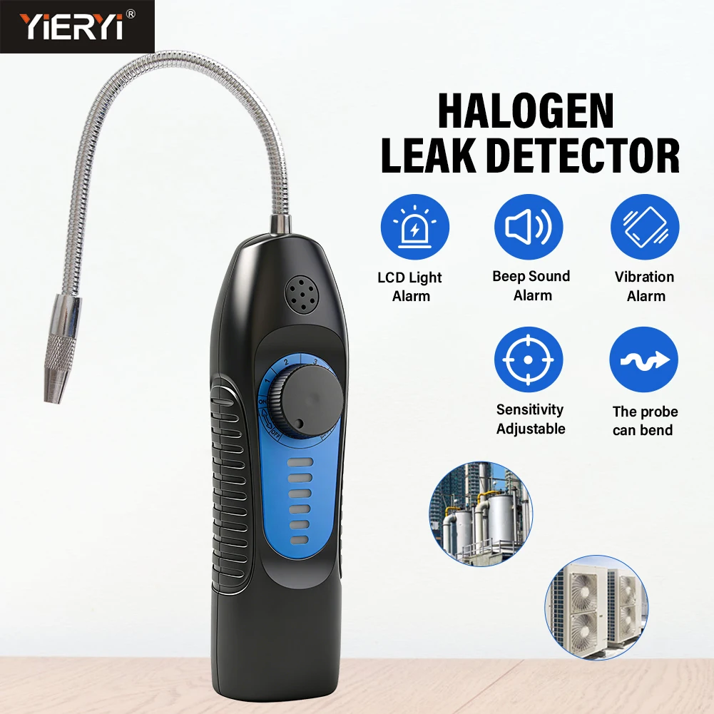 Halogen Leak Detector Industrial & Household Refrigerant Gas Detector with Flexible Probe,3-Alarm System, Adjustable Sensitivity