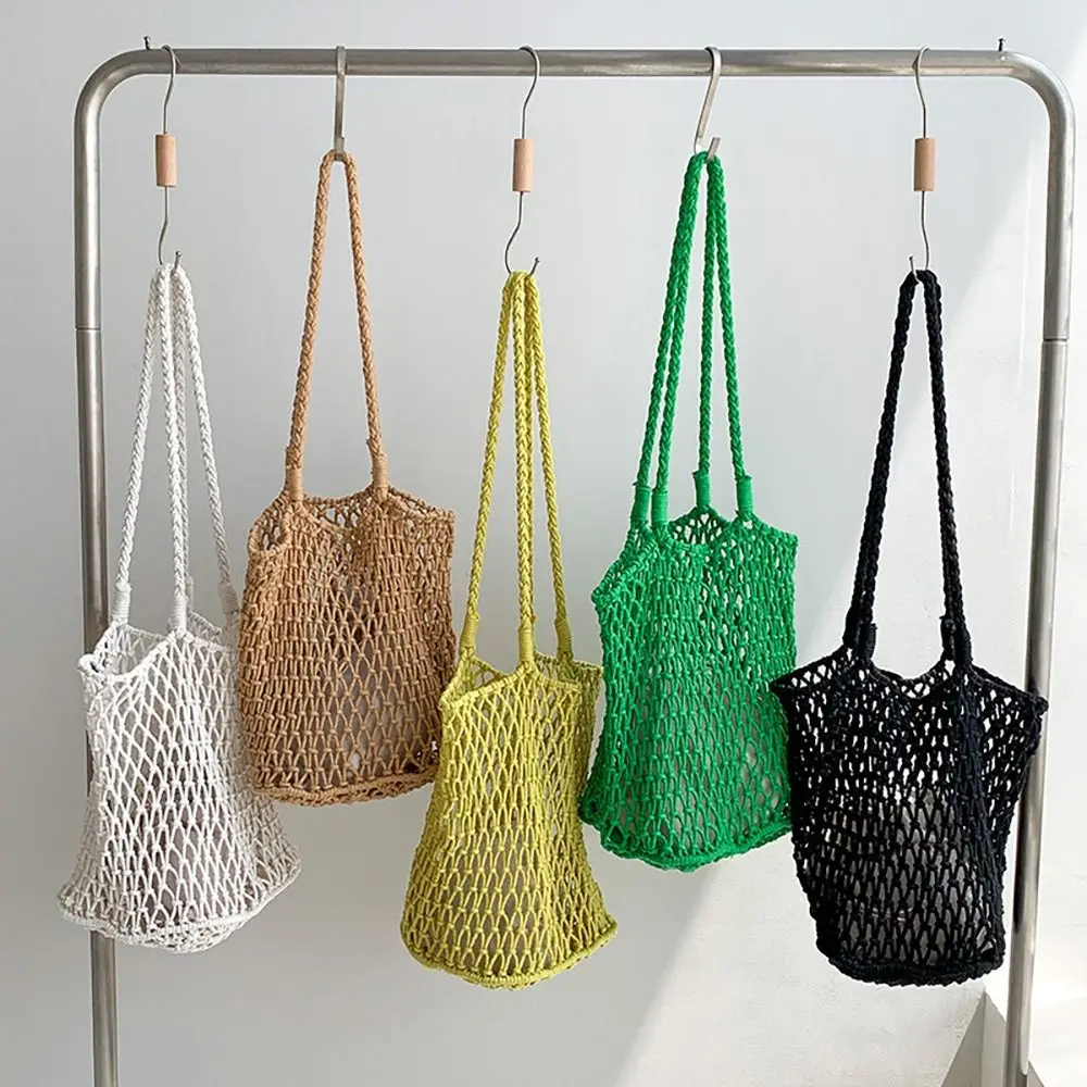 

Trendy Shoulder Bag Hollowed Out Bag Bohemian Cotton Rope Crochet Tote Bag Knitted Large Capacity Weave Bag Beach