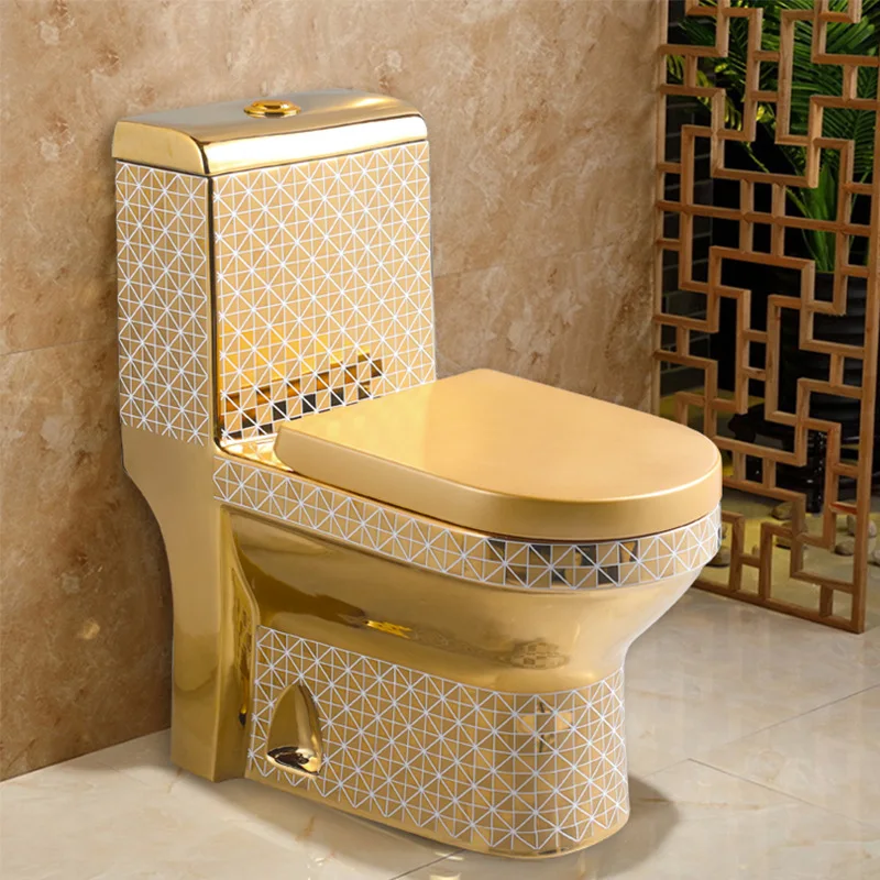 Electroplating Gold Toilet Household Bathroom Ceramic High-End Toilet Manufacturers One-Piece Flush Toilet