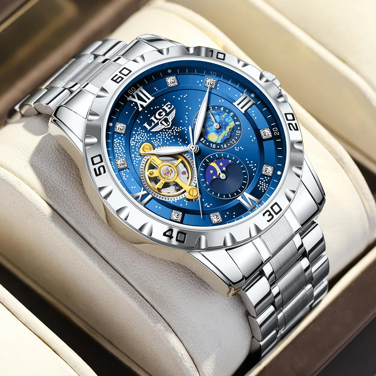 LIGE 2025 Men's watches NEW Luxury Luminous Mechanical clock Fashion Stainless Steel Waterproof  watches for men reloj hommes
