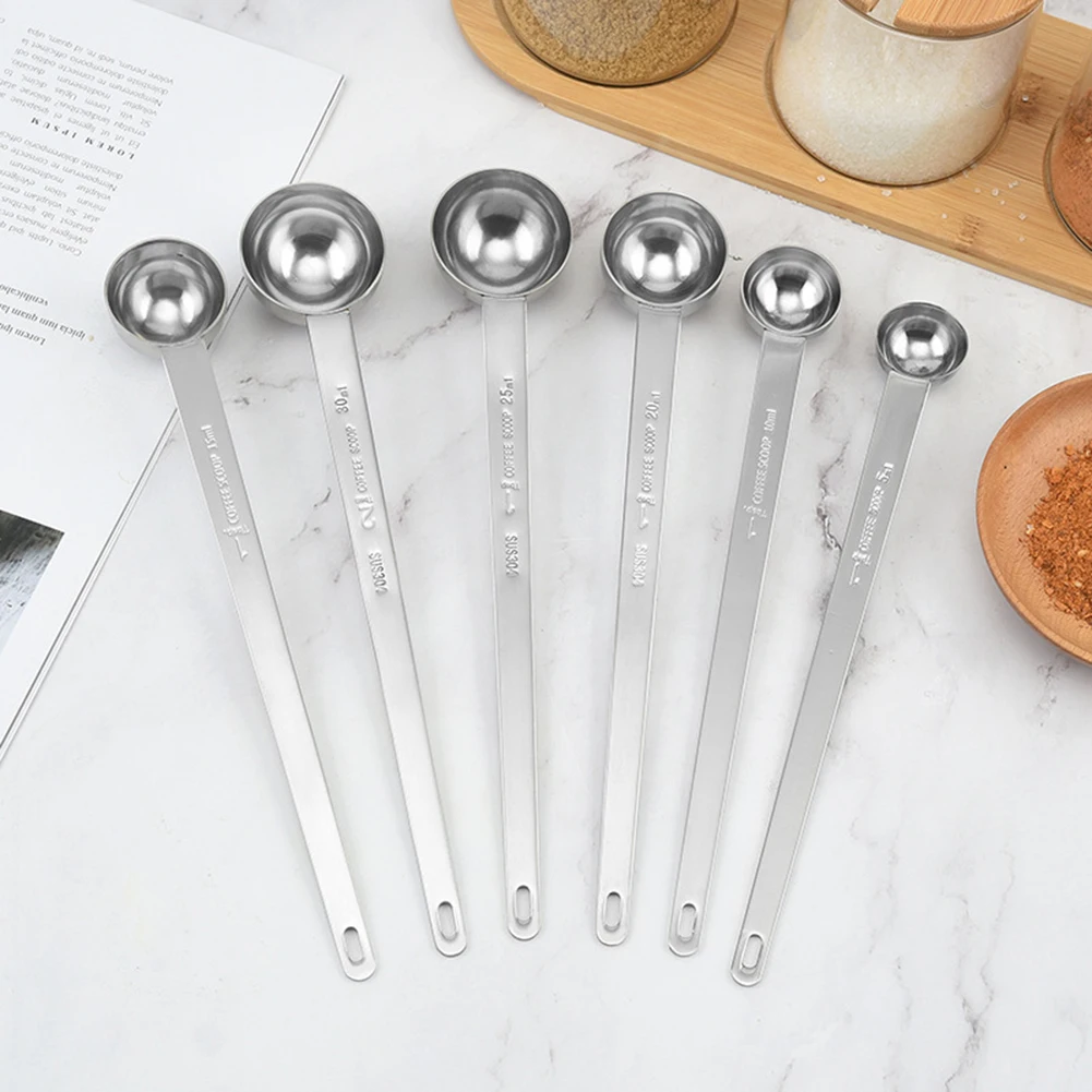 1PC 5/10/15/20/25/30ml Long Handle Coffee Measuring Spoon Stainless Steel Coffee Spoon Stirring Spoon Graduated Spoon