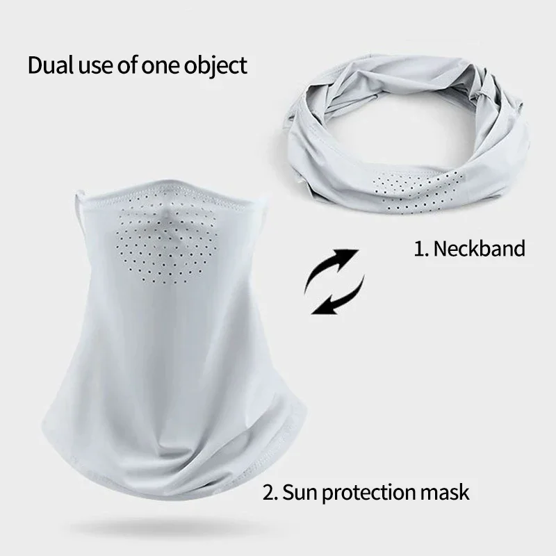 Sun Shading Hiking Scarf Summer Ice Silk Sun Protective Scarf Breathable Cycling Face Mask Adjustable Ear Hanging UV Anti Mask