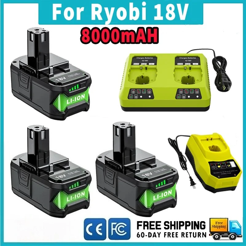 

Для Ryobi P108 Зарядный аккумулятор 18 В 8000 мАч Сменный литий-ионный аккумулятор Беспроводной электроинструмент BPL1820 P109 P106 P105 P104 P103 RB18L50
