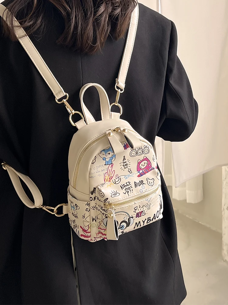 Faionable Cartoon Print Bapa 2024 delle donne New Sle Dual oulder Bag Primavera Estate Trendy Borsa a tracolla Morbido materiale PU