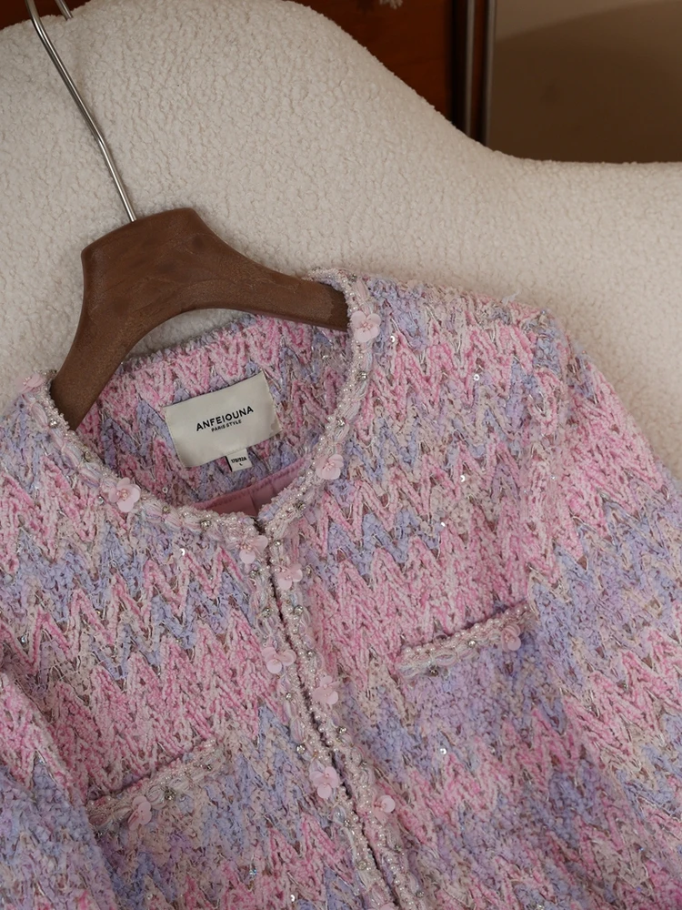 Cappotto di lana retrò Missy ort Rosa rotondo Ne Tweed Coreano Sle Pendolarismo in fibra di poliestere lungo Sve bottone singolo