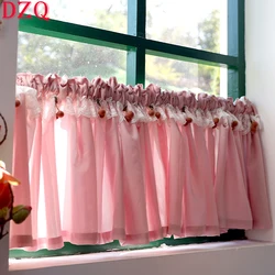 Korean/Japanese Pink Lace Short Curtains Korea Pastoral Cherry Half Curtains for Kitchen Valance #A310