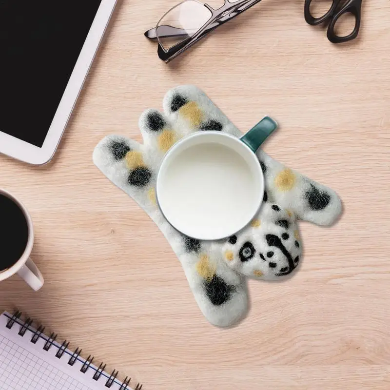 Cat Felt Coasters for Drinks Animal Cup Coasters Heat-Resistant Cartoon Animal Wool Felt Cup Coasters for Home Dining Table Desk