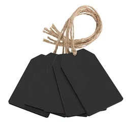 Set of 50 Black Slate Erasable Double-sided Small Blackboard Hanging Tag Hemp Rope Pendant Wood Craft Gift Decoration