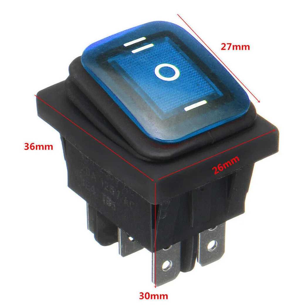 Securely Built 6 Pin 3 Position OnOffOn Rocker Switch DPDT 16A 250V AC Blue LED Easy Setup Reliable Performance