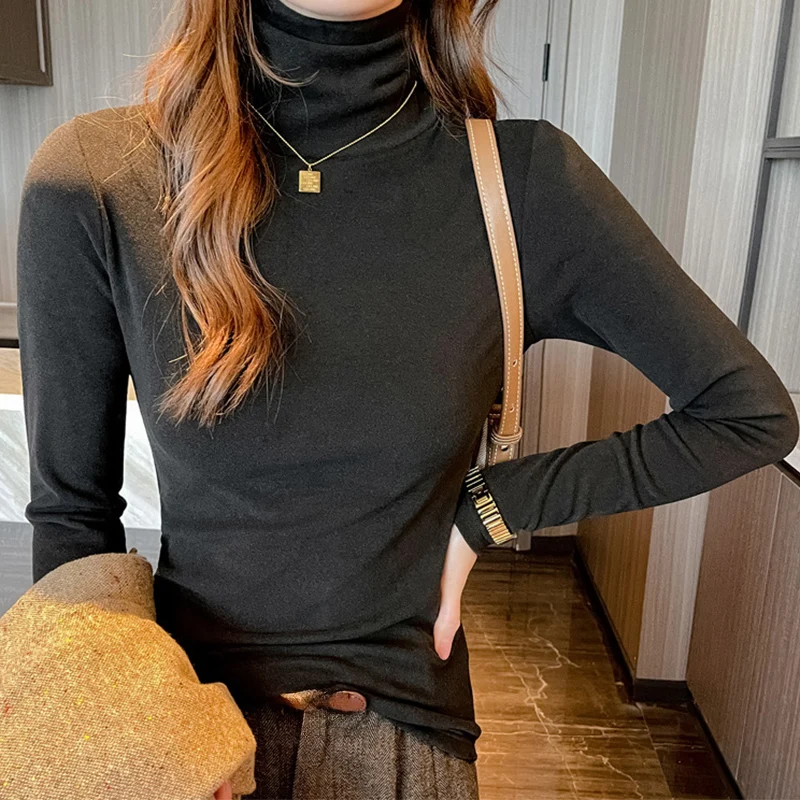 Jersey básico de cuello alto para mujer, suéteres de otoño e invierno, Tops suaves y cómodos con parte inferior cálida, jersey adelgazante ceñido con cintura Simple