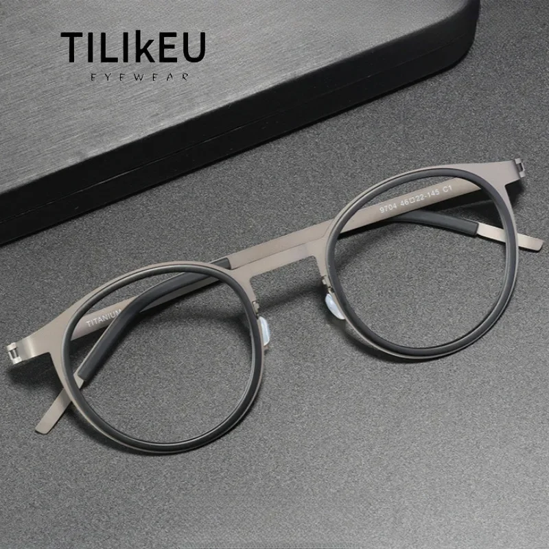 Denmark Brand Pure Titanium Round Screwless Eyewear Men Glasses Frame Retro Anti-Blu Light Eyeglasses IP Men No Screws Spectacle