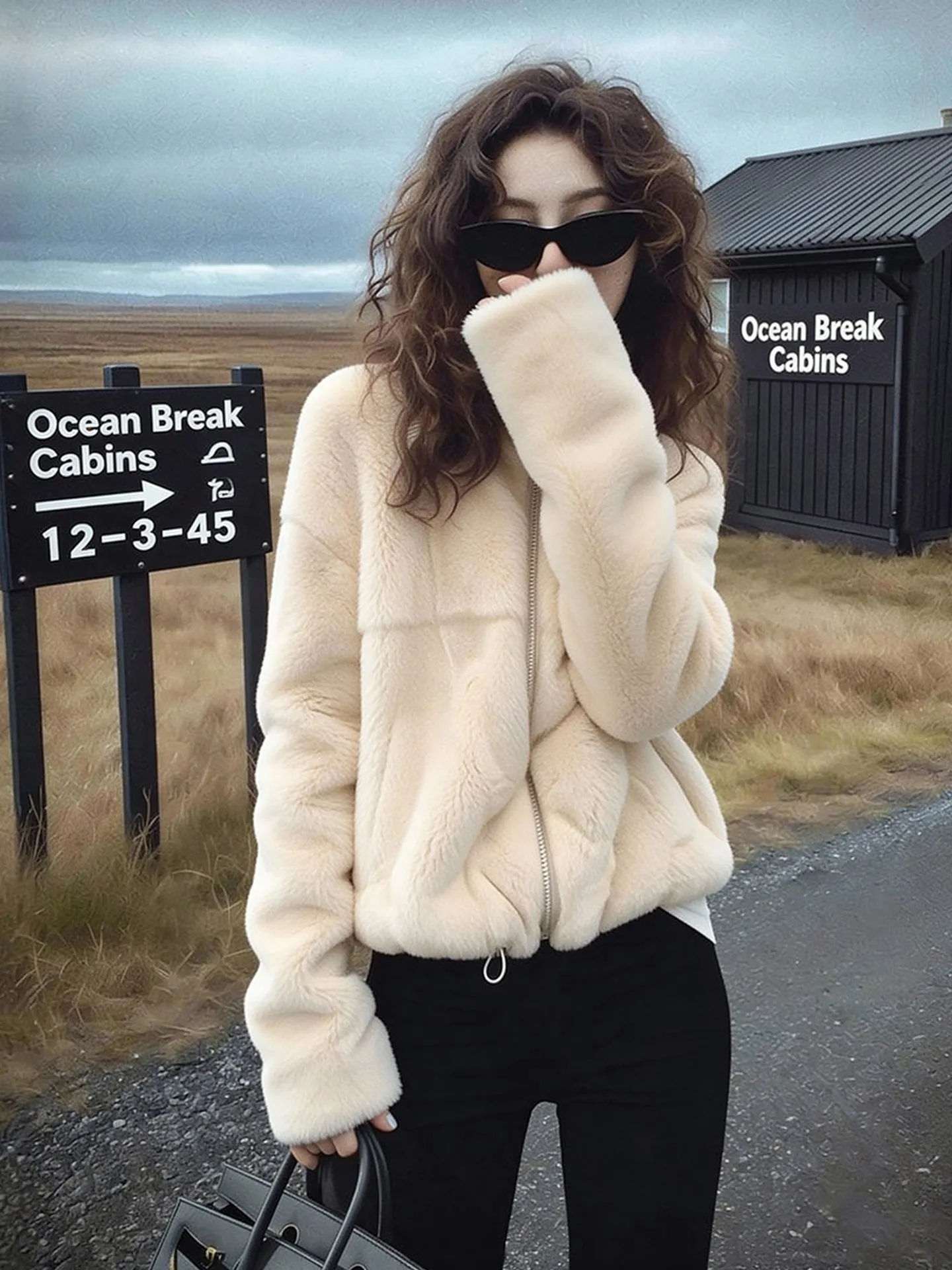 Lamb Fur Jaet in Beige Warm Commuter Sle Korean Faion Trendy Top for Winter Straight Cut Large Size Women's irt