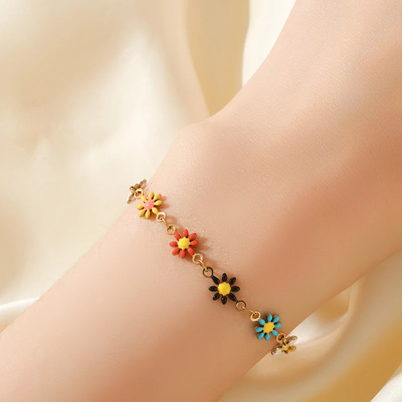 EILIECK 316L Edelstahl Trendiges Metall Wasserdichtes Blumen-Herz-Stein Halsketten-Armbänder-Set Edelstahl-Charm PVD-Schmuck – Detail 17