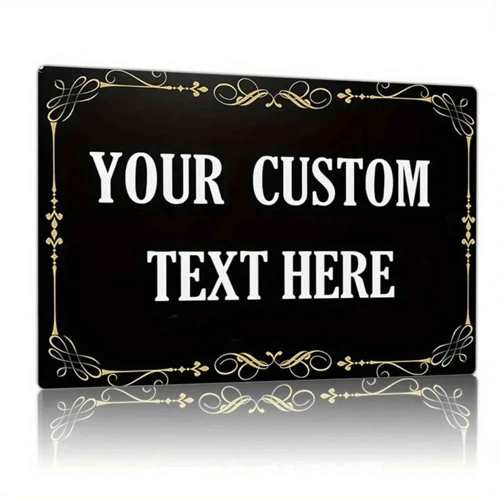 Custom Personalized Black Gold Scroll 2D Flat Aluminum Sign Anti Scratch Custom Logo Text Indoor Outdoor Home Business Wall Deco