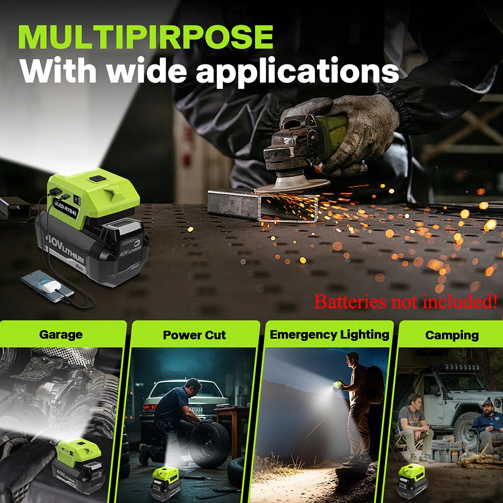 電動工具アダプターコンバーター 5W LED作業灯 リョービ40Vリチウムイオン電池 USB Type-C充電器 パワーバンク OP4040 OP4050 OP4050A対応