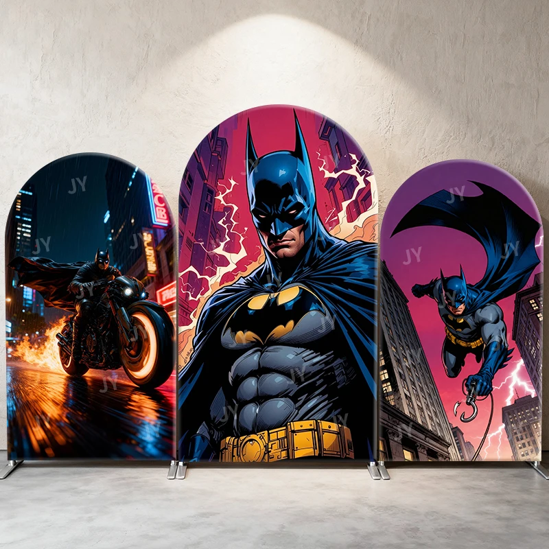 

Batman Flame Motorcycle Theme Arch Backdrop Cover Lightning City Cartoon Background For Kids Birthday Baby Shower Party