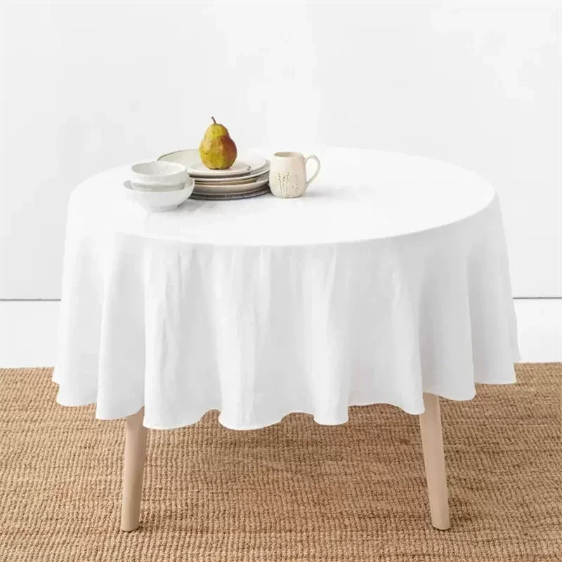 

100% Pure Linen Round Tablecloths White Wedding Dining Home Decoration for Kitchen Farmhouse Outdoor Picnic Camping Party