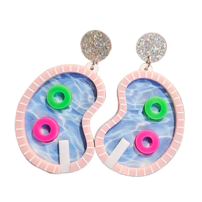 Creative Simulated Swimming Pool Acrylic Earrings For Women Interesting Swim Ring Dangle Earring Designer Jewelry