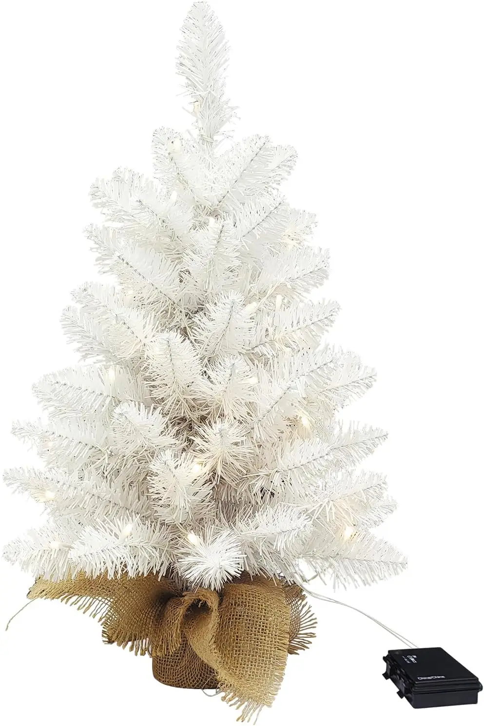 

2ft Pre-Lit White Christmas Tree with 50 Warm LED Lights, Battery Operated Artificial Tree for Table or Desk Decor