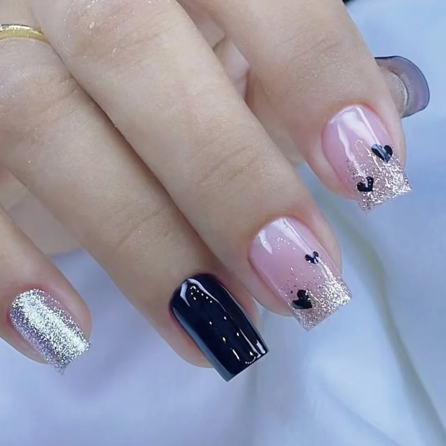 24 Uds. De uñas postizas con diseño de estampado de leopardo, puntas de uñas postizas con diamantes de imitación, juegos de uñas postizas cuadradas cortas francesas blancas