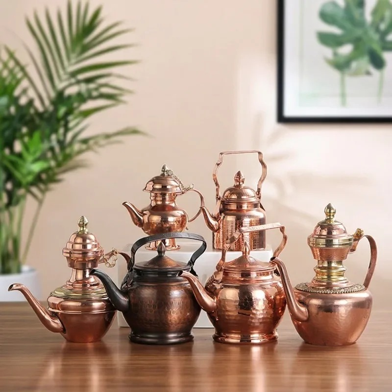 Hand Hammered Copper Teapot Retro Water Kettle Decor Wine Pot Home Hotel Tabletop Display Ornament