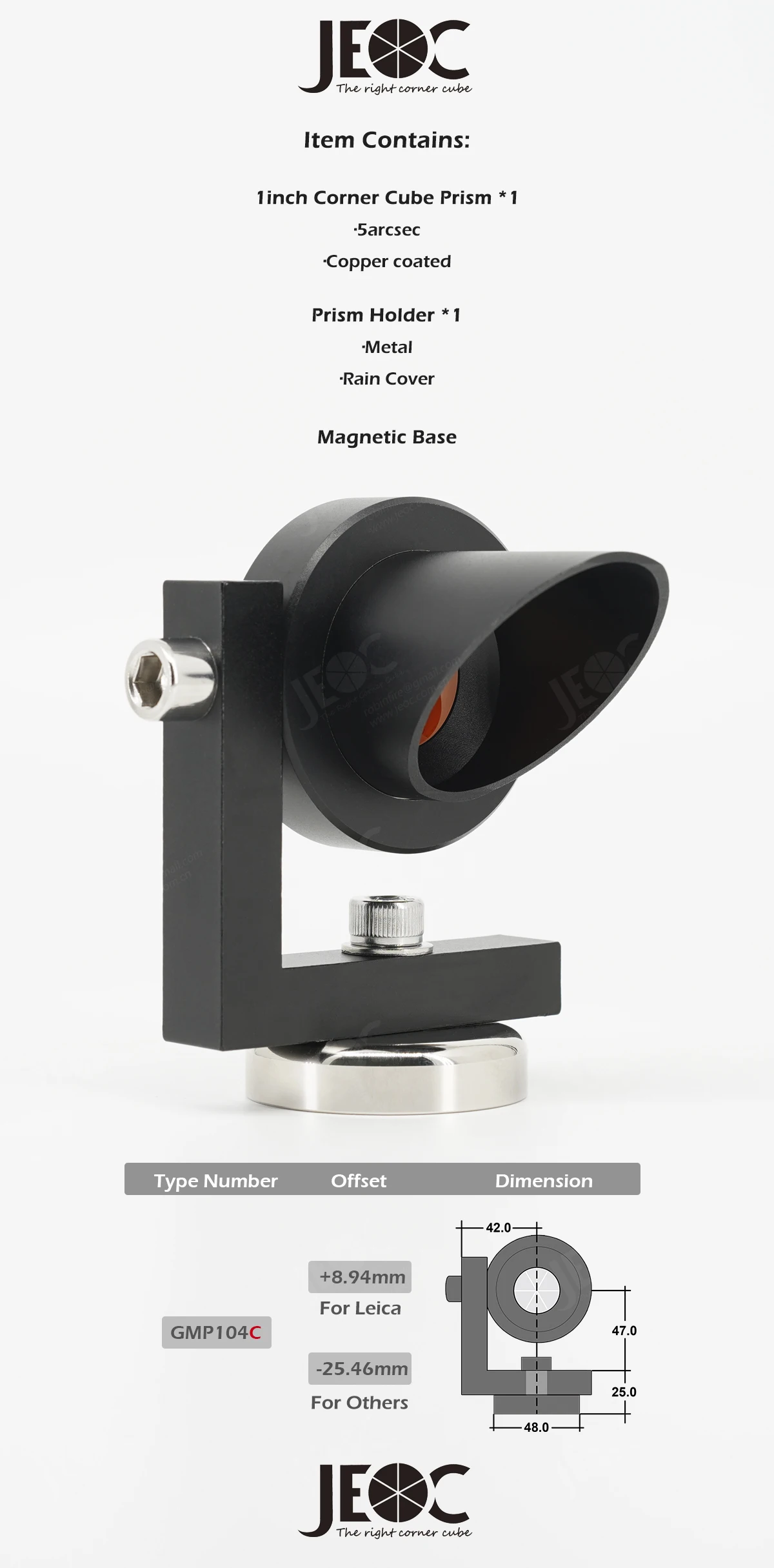 JEOC GMP104C + Magnetische Basis, Mini L Bar Überwachung Prisma mit Starken Magnet, für Leica System – Detail 1