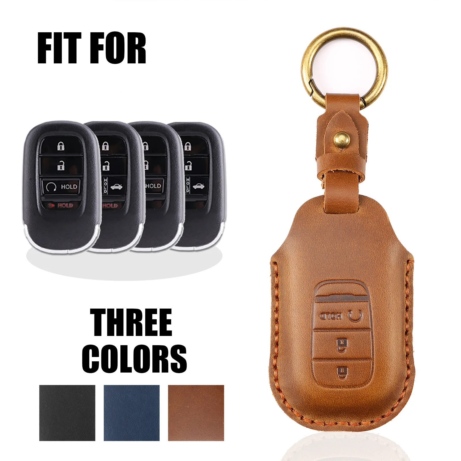 Leather Key Case Cover Fob Keychain Holder For Honda City Turbo Civic 12th XRV Crider Avancier Accord Accessories Keyring Pouch