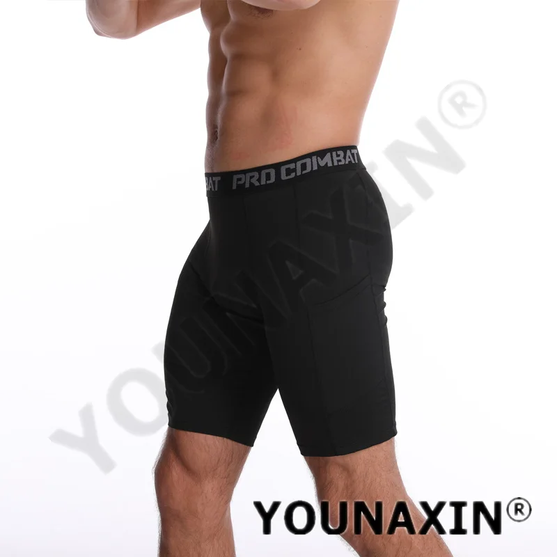 Collants de sport moulants noirs avec poches pour hommes, sous-vêtements blancs, pantalons d\'entraînement athlétique, leggings de fitness, couche de