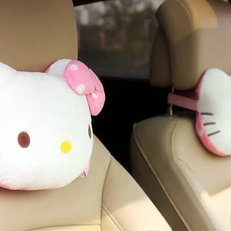 New Cute Hello Kitty Cartoon Car Neck Pillow Car Headrest Pillow Seat Pillow Cute Car Accessories Interior Woman