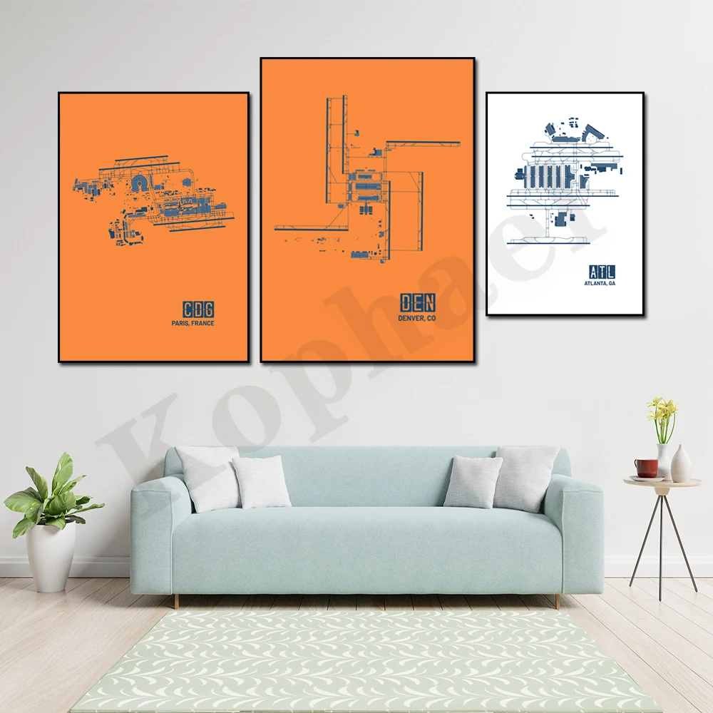 Denver Rome Philadelphia Amsterdam Atlanta Paris. City Airport Travel Map. Home Wall Decor Art Canvas Painting