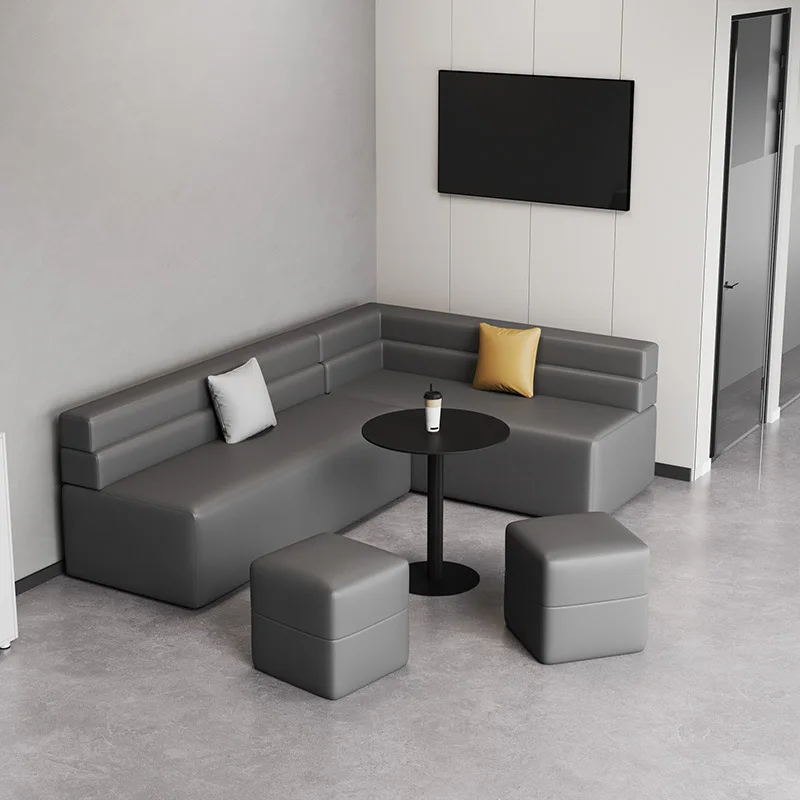 Custom L-Shaped Corner Sofa Right Chaise Reception Booth Seating for Office Lounge Lobby Meeting Area