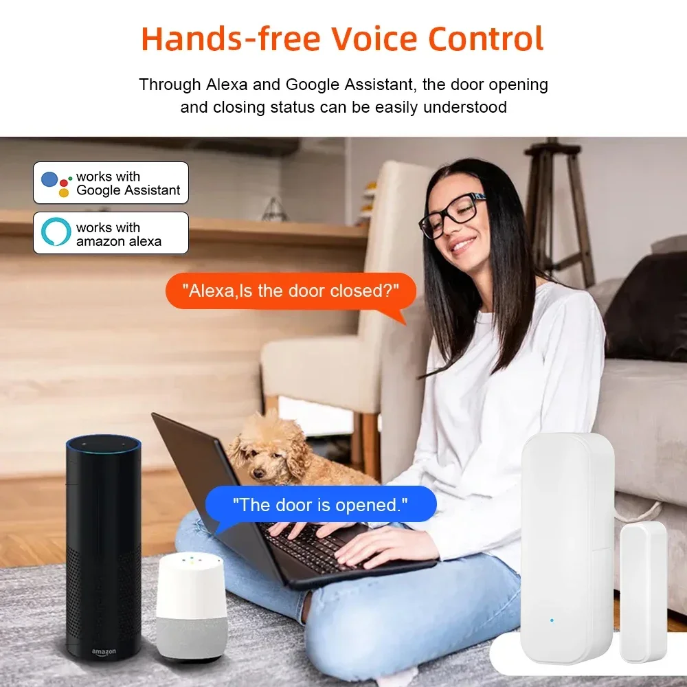 Tuya Wifi Pintu Sensor Magnetik Jendela Pintu Masuk Keamanan Alarm Anti Maling Kehidupan Cerdas Alexa Google Home
