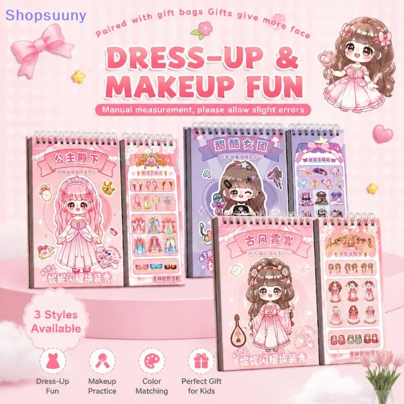 [SU]Princess Dress Up Sticker Book With Coloring Makeup And Free Brushes For Girls Birthday Gifts And Daily Playtime[SU]