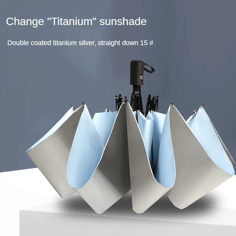 Automatic Titanium Silver Umbrella Steel Windproof Frame One Touch Open Close Rain Umbrella Summer UV Protection Parasol