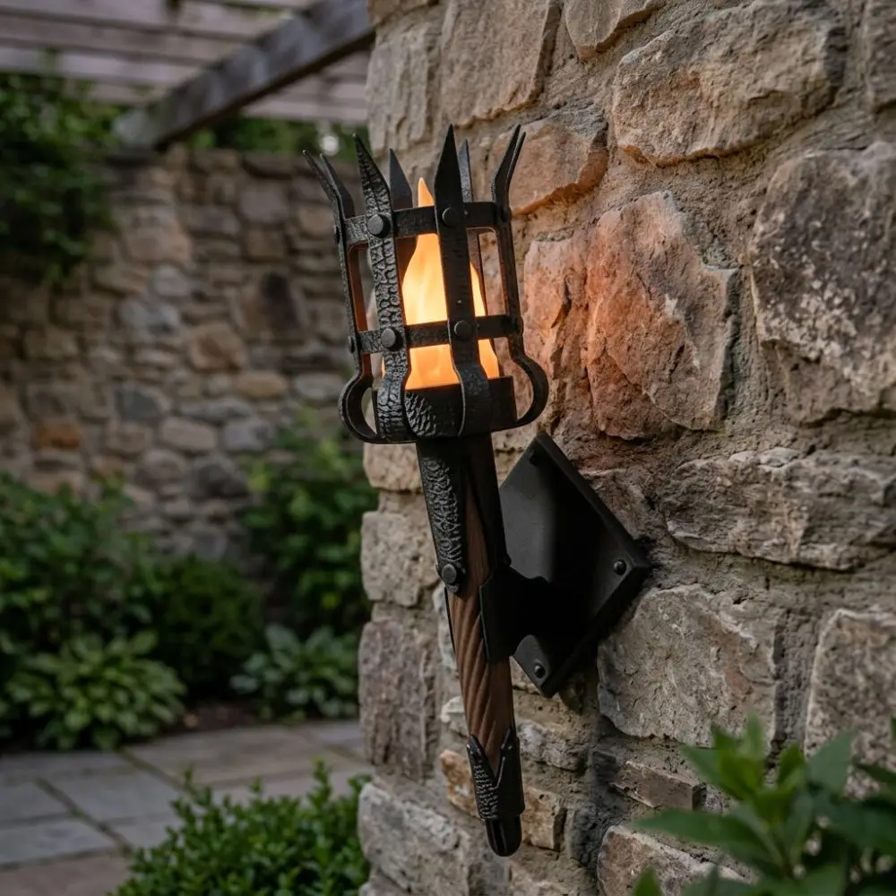 Vintage Medieval Torch Wall Lamp Led Lighting Dual Torch Fake Torch Wall Sconce Castle Style Fantasy Theme