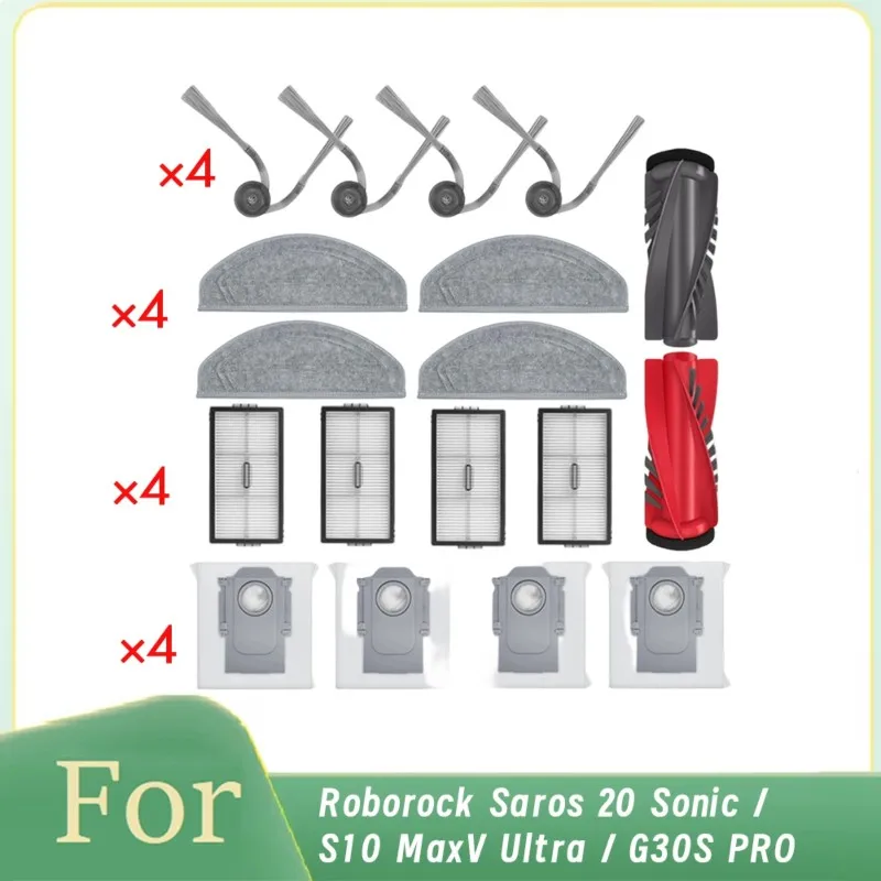

Комплект из 18 предметов BAAO для пылесосов Roborock Saros 20 Sonic/S10 Maxv Ultra/G30S PRO: основные и боковые щетки, фильтры, мешки для пыли, насадки для влажной уборки