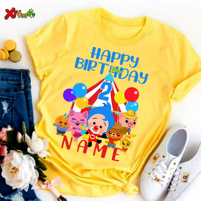 T-shirt d'anniversaire Plim pour garçons, chemises de fête pour enfants, âge personnalisé, été, nom personnalisé, tout-petit, bébé