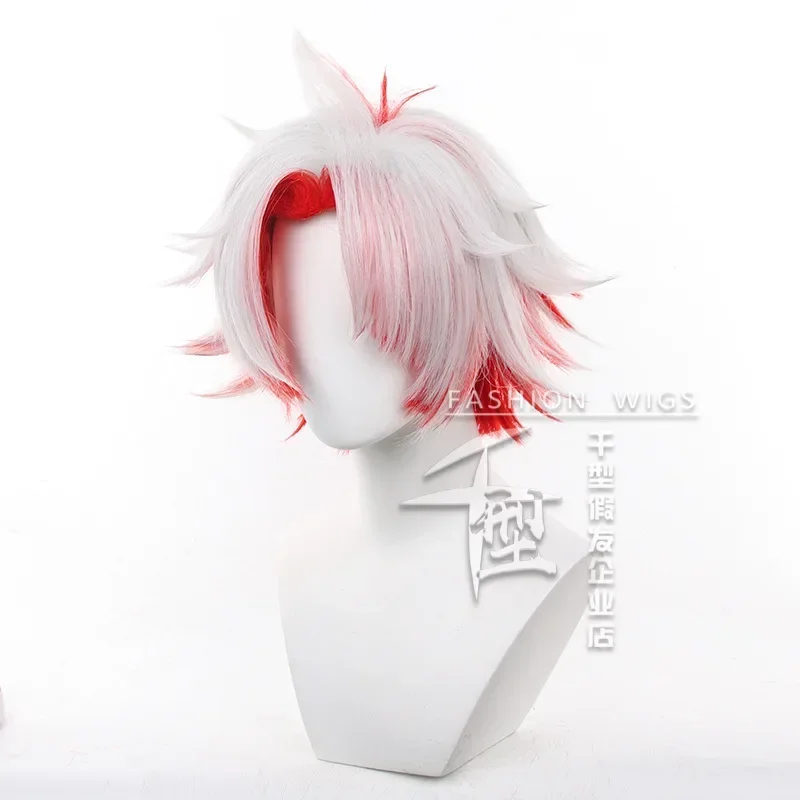 Peluca de Cosplay de Wuthering Waves Scar para hombres y mujeres, tocado de pelo corto rojo y blanco, accesorio de fiesta de Halloween