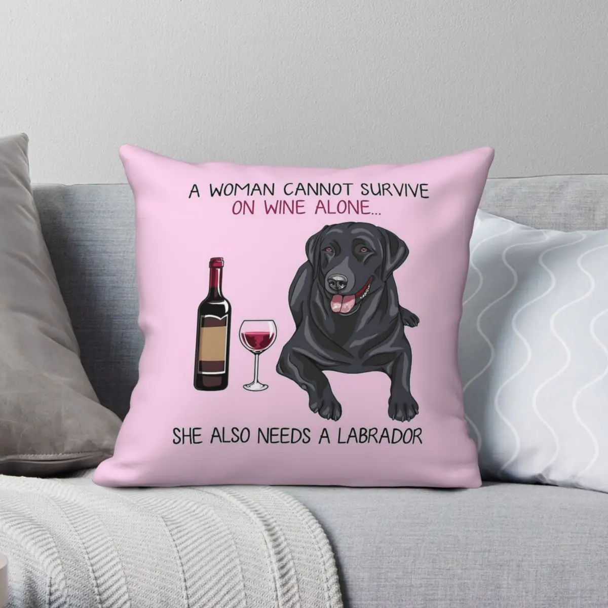 Labrador Wine Funny Dog Square Pillowcase Polyester Linen Velvet Creative Decorative Throw Pillow Case Sofa Cushion Cover 45x45